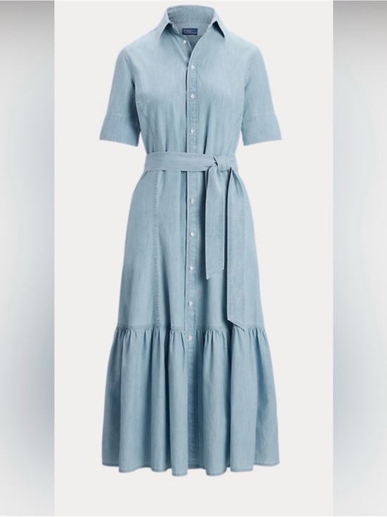 Ralph Lauren Dresses & Skirts - Ralph Lauren Light Blue Chambray Maxi Shirt Dress Sz 8